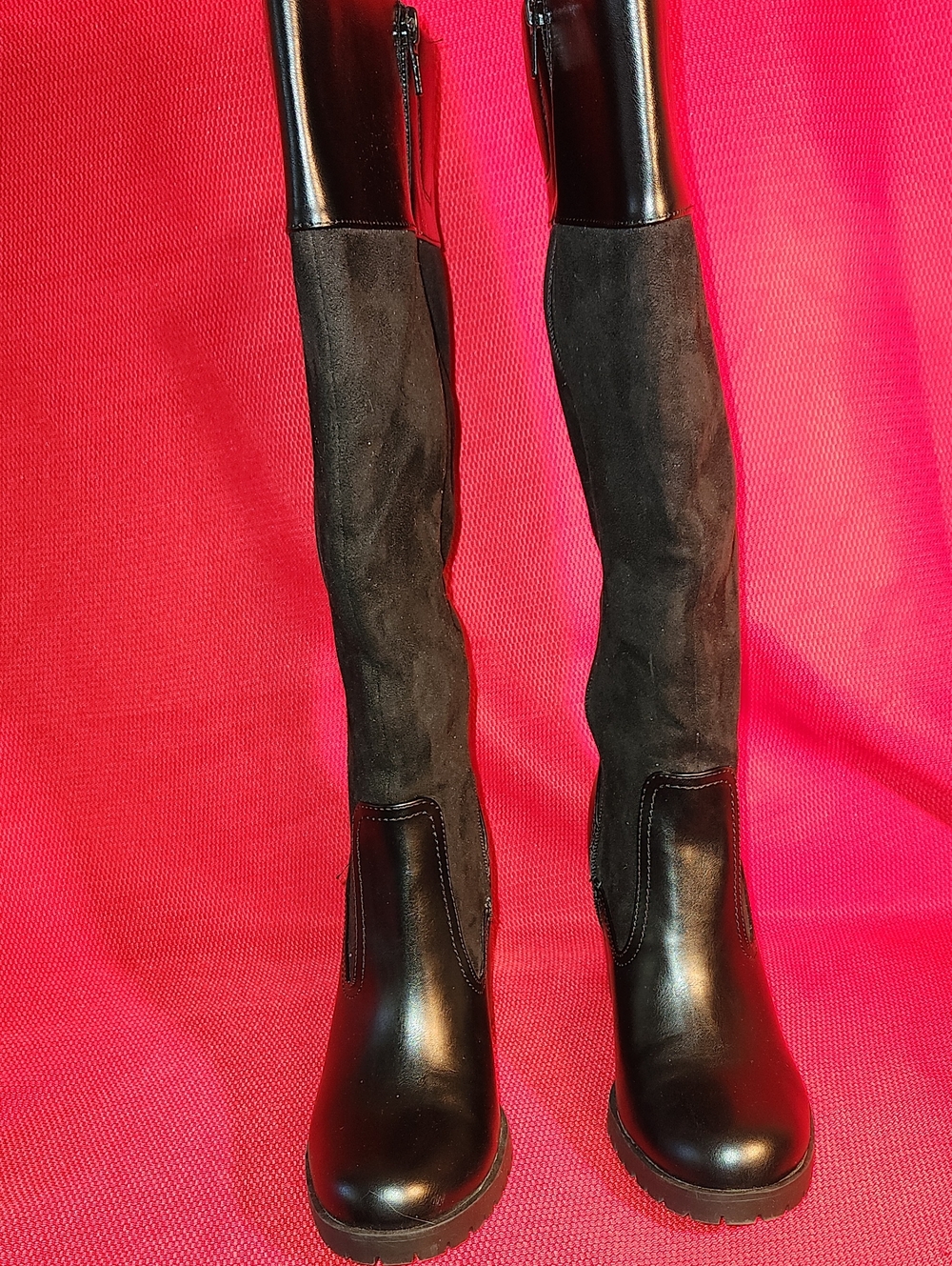 Classic Black Right At the-Knee Leather & Suede Boots
